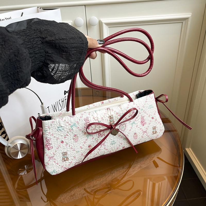 Fashion Sweet Bow Shoulder Bag Cartoon Print Underarm Bag Female Tote Bag Versatile Large Capacity Commuter Handbag KTB