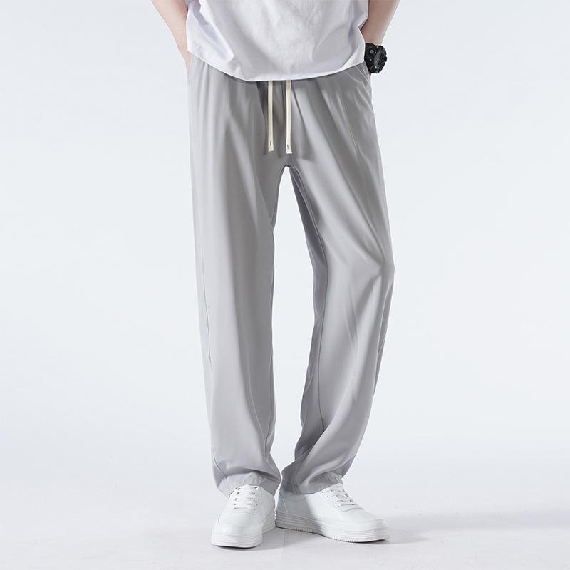 Men Elastic Waist Straight Leg Pants Casual Loose Drawstring Summer Trousers