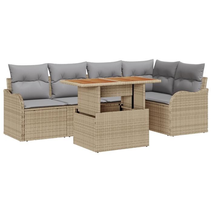 Ensemble de Canapés de Jardin 6 Pièces avec Coussins Beige Rattan Poly, Canapé de Jardin 2 Places avec Rangement &amp; Coussins 3358198
