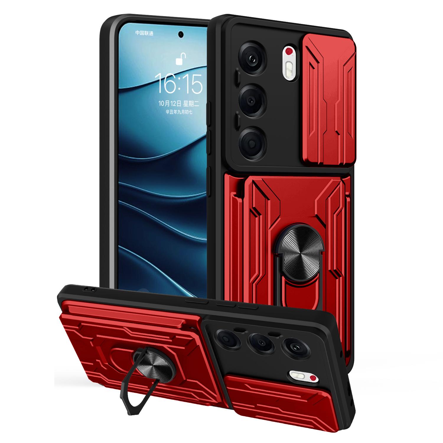 

For TECNO Camon 40 Pro 5G Case PC+TPU Kickstand Phone Back Cover with Camera Slider Red