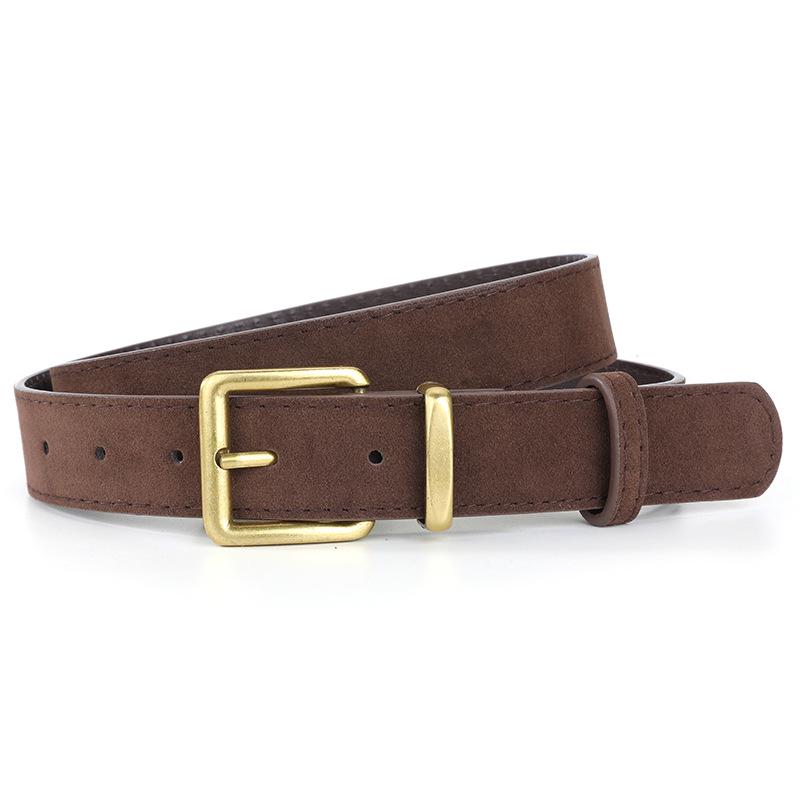 Women's Retro Suede Belt with Pin Buckle: Elegant and Versatile Leather Accessory for Jeans and Suits