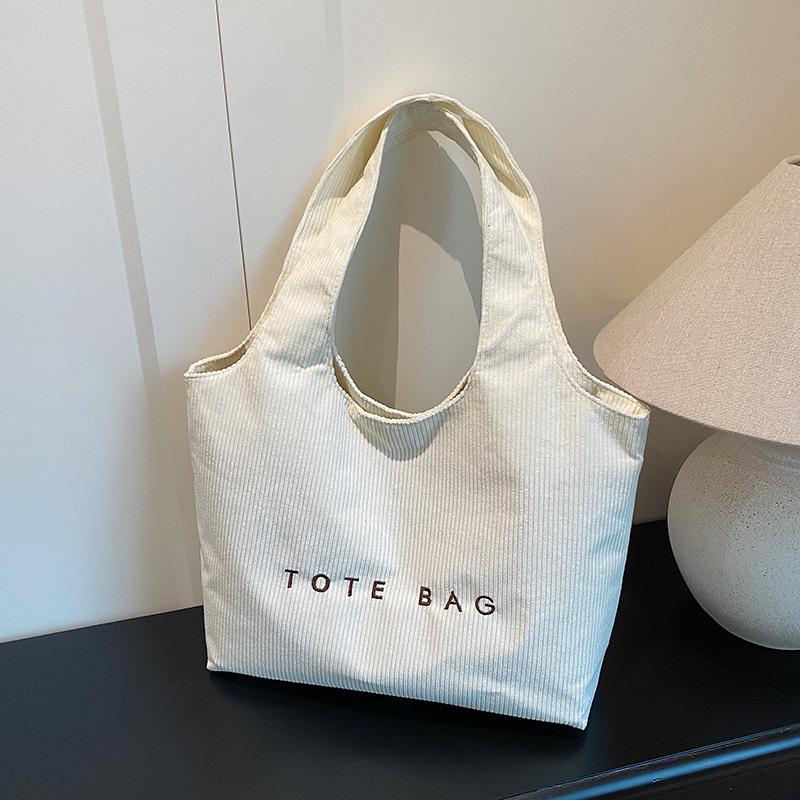 Casual Large-capacity Handbag Bag Women's 2025 New Embroidered Letter Tote Bag Corduroy Simple Underarm Bag