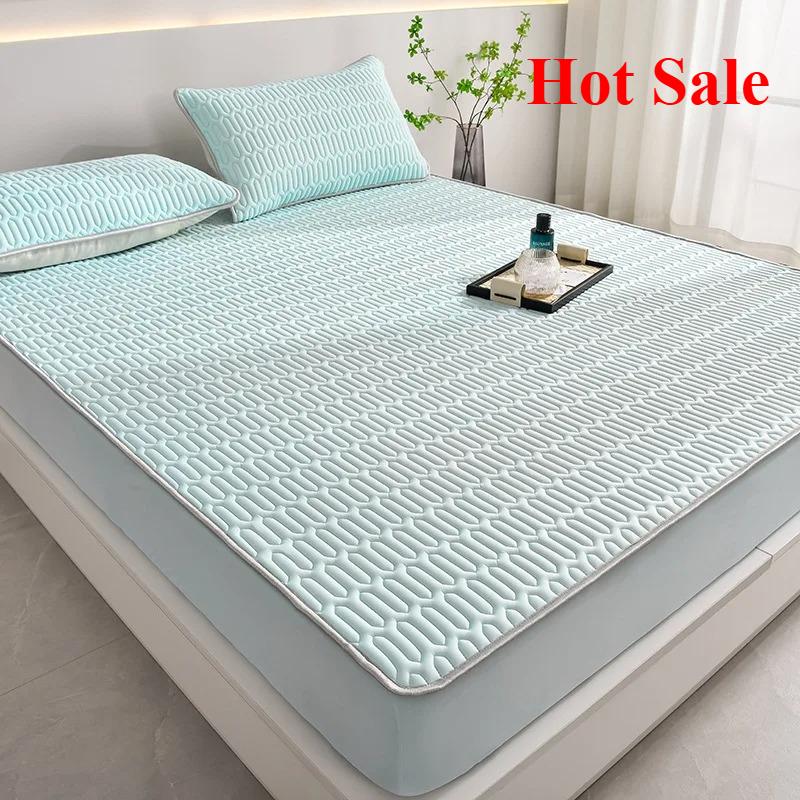 Summer simple latex mat three-piece set household summer thickened mattress ice silk latex mat solid color simple