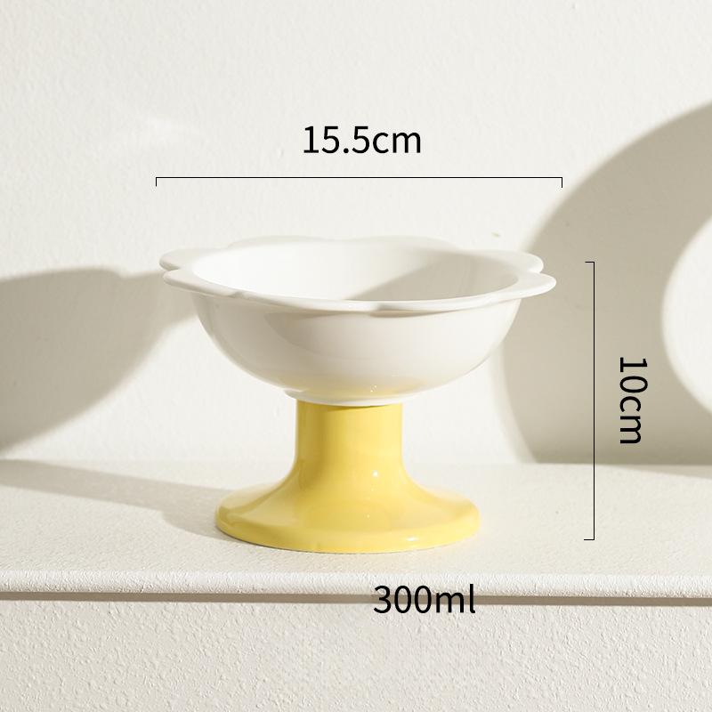 

Однотонная керамическая миска для кошек в виде цветка с высокой ножкой, противоударный защитный лоток для шейного отдела позвоночника, принадлежности для кошек, миска для корма и воды для кошек