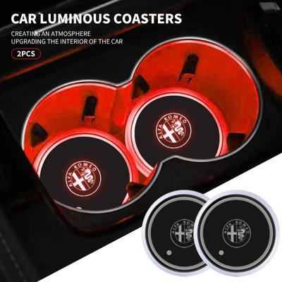 1/2 pièces Sous-verre Lumineux pour Tasse d'eau de Voiture 7 Couleurs Pour Giulia Stelvio Giulietta 156 159 147 Mito Tonale Brera Disco