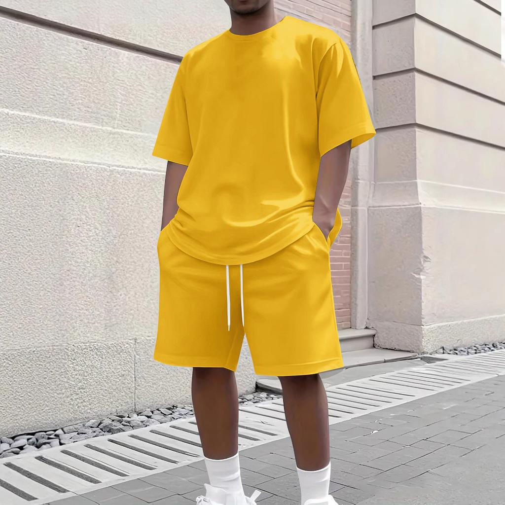 Men's Summer Casual 2-Piece Outfit Round Men's Neck Short Sleeve Tee Shorts Set