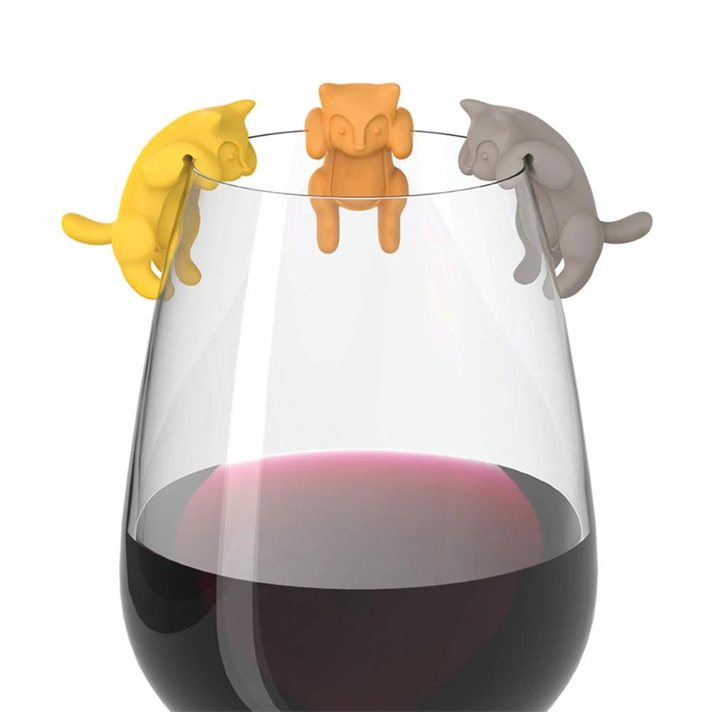 6pcs/set Silicone Glass Marker Cute Cat Shape Wine Cup Marker Wine Charms Tags Glasses Identifier Marker Cups Bar Party Supplies