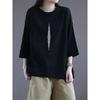 Foreign Trade Export Clearance 100% Cotton 3/4 Sleeve Fashion T-shirt Women Simple and Versatile round Neck Half Sleeve Split Top