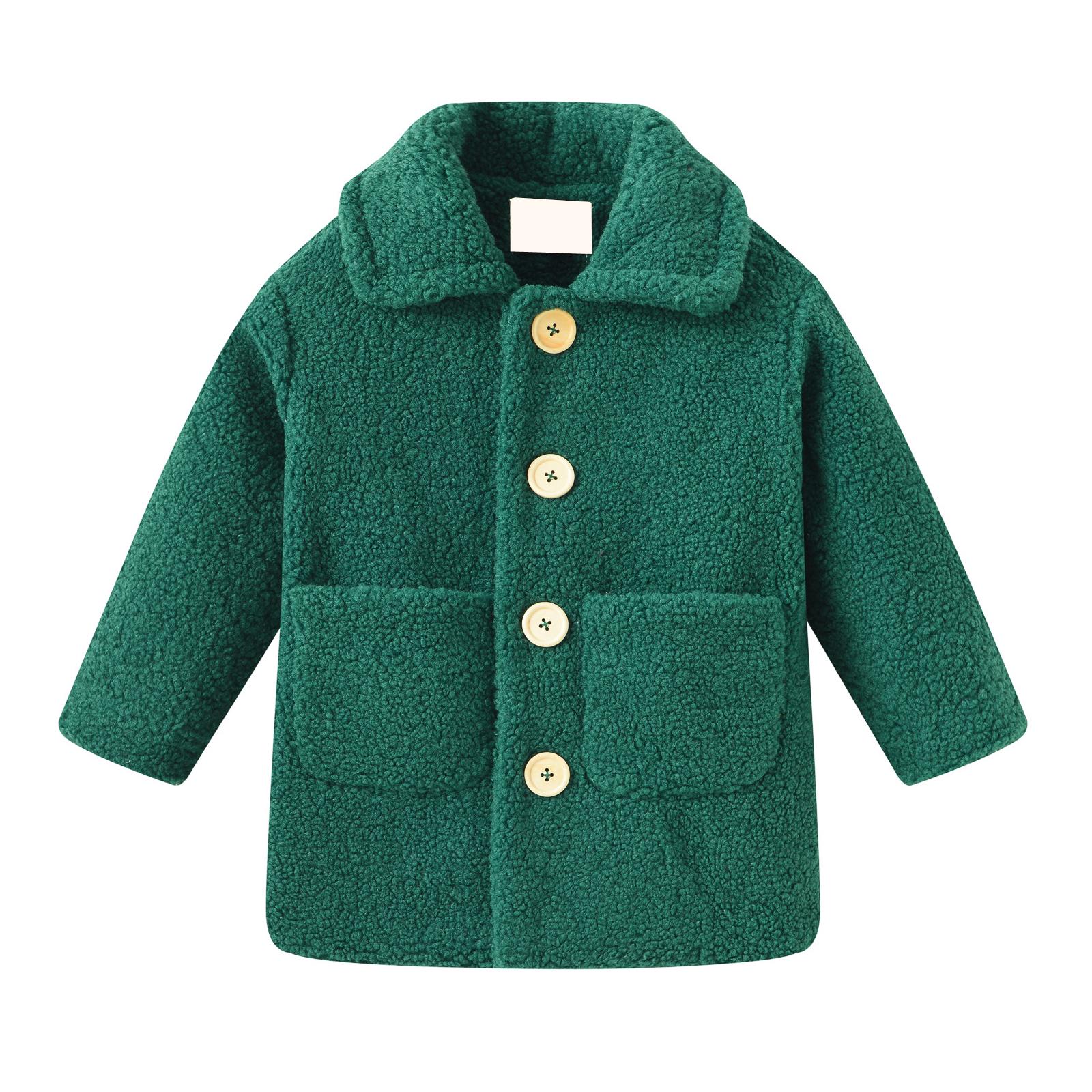 

Дитяча куртка з овечої вовни - Кишенькова з довгим рукавом тепла куртка 120 темно-зелений колір