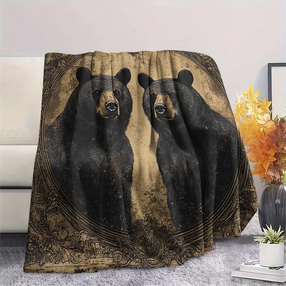 Black Bear Print Flannel Blanket, High Quality Comfortable for All Seasons, Home Decor, Warmth and Comfort, Perfect for Christmas Gifts