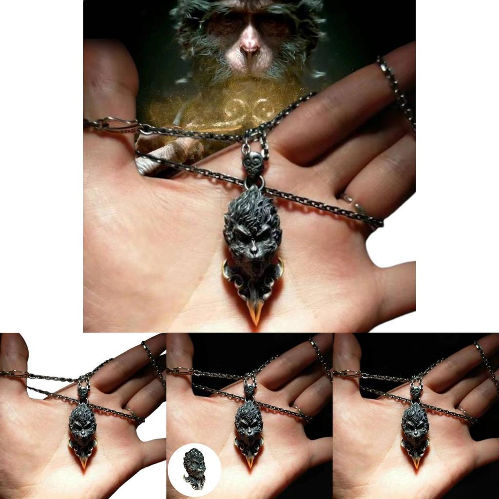 Unique Black Myth Wukong Pendant Necklace Retro Style Hip Hop Jewelry Gift For Men