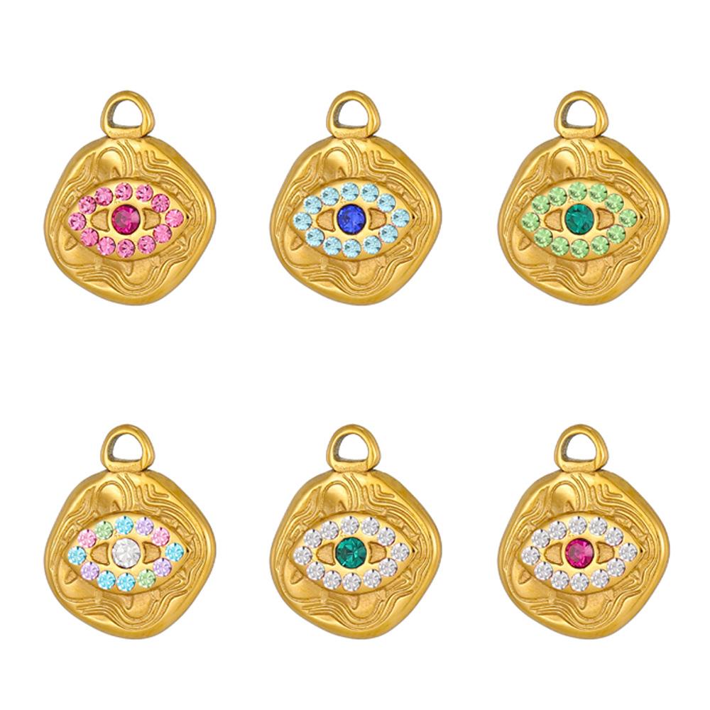 CARLIDANA Fashion Jewelry Pendants Charms Gold Plated Colorful Zircon Evil Eye Stainless Steel Charms for Jewelry Making