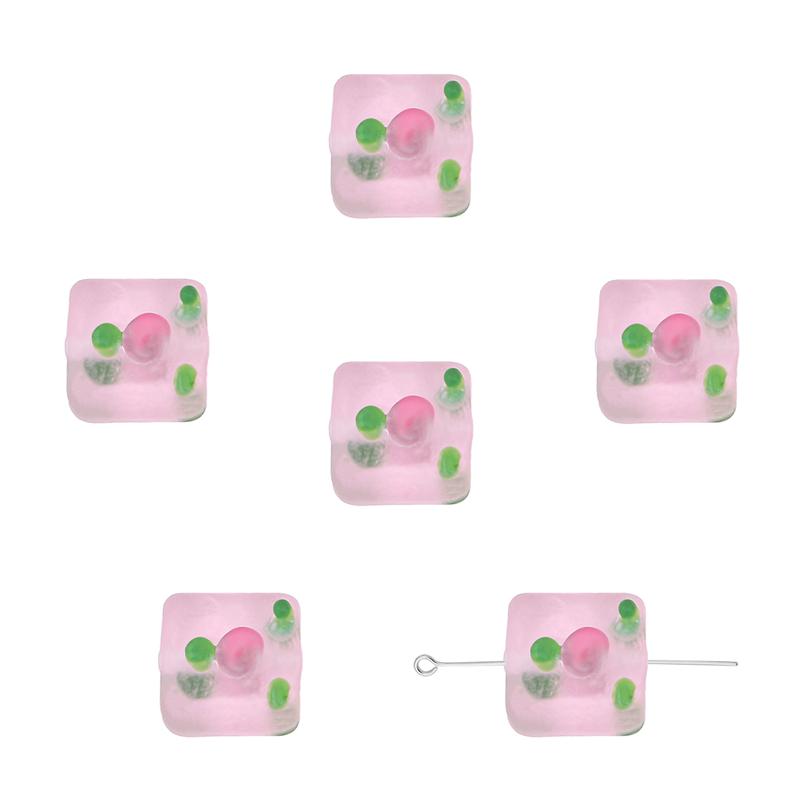 

2 шт. ручная роспись матовые цветные стеклянные квадратные бусины для DIY ожерелье браслет серьги изготовление ювелирных изделий аксессуары для рукоделия розовый