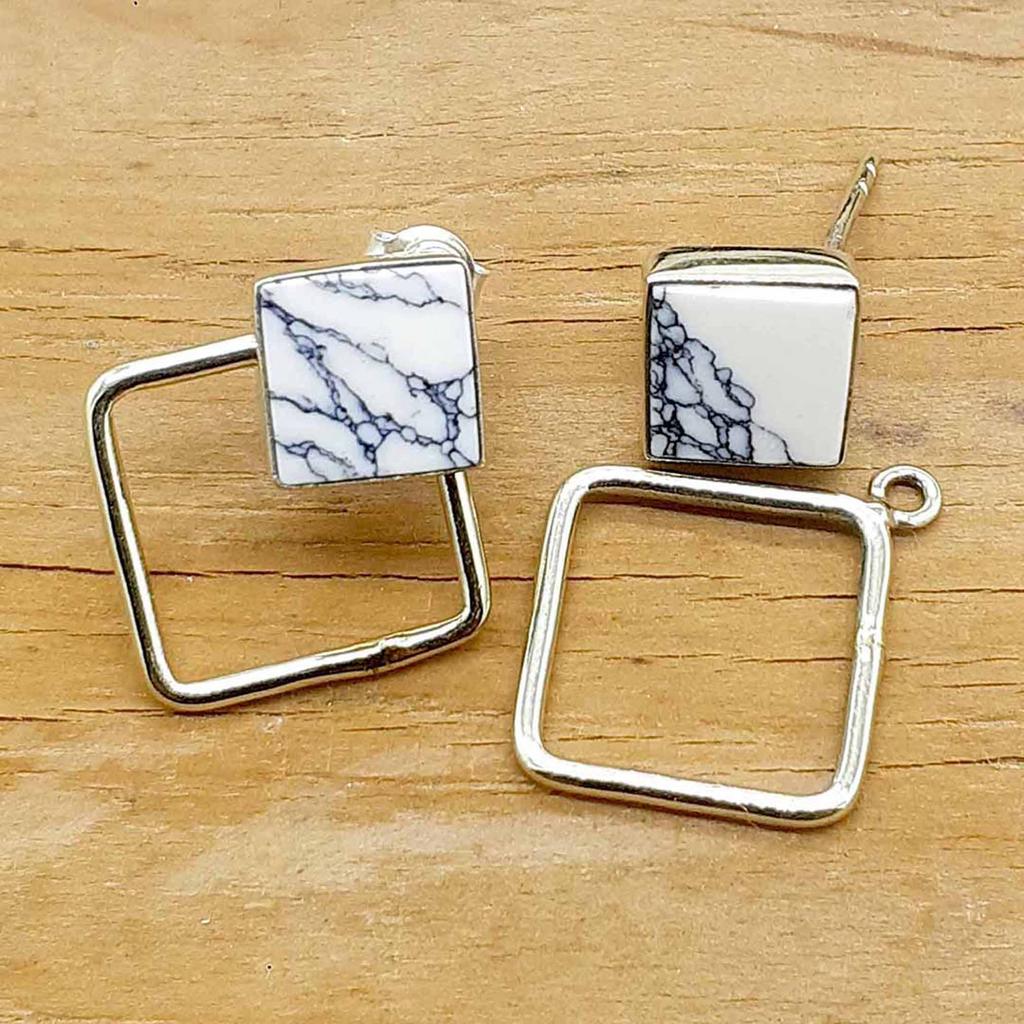 Lapis-Ohrjacke vorne und hinten Ohrringe für Frauen, 925 Sterling Silber und Edelstein, minimalistischer handgefertigter einzigartiger Schmuck, Brautjungfern-Geschenk