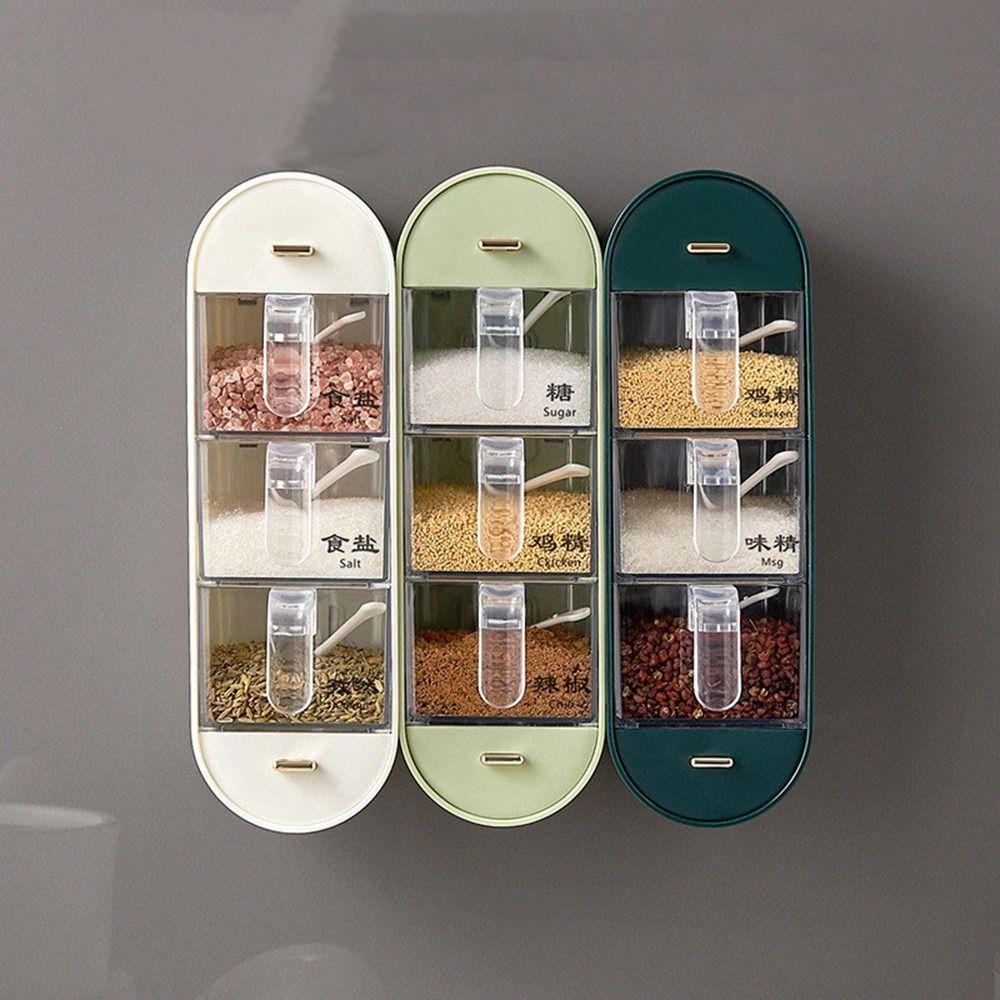 Sealed Wall-Mounted Seasoning Box Plastic Spice Container Practical Spice Dispenser  for Home