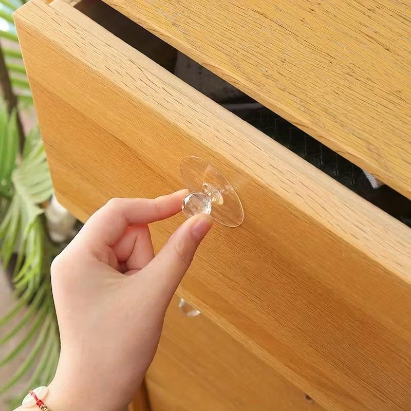 8pcs Transparent Crystal Door Knobs, Self-Adhesive Drawer Handles with Hooks for Cabinet Furniture