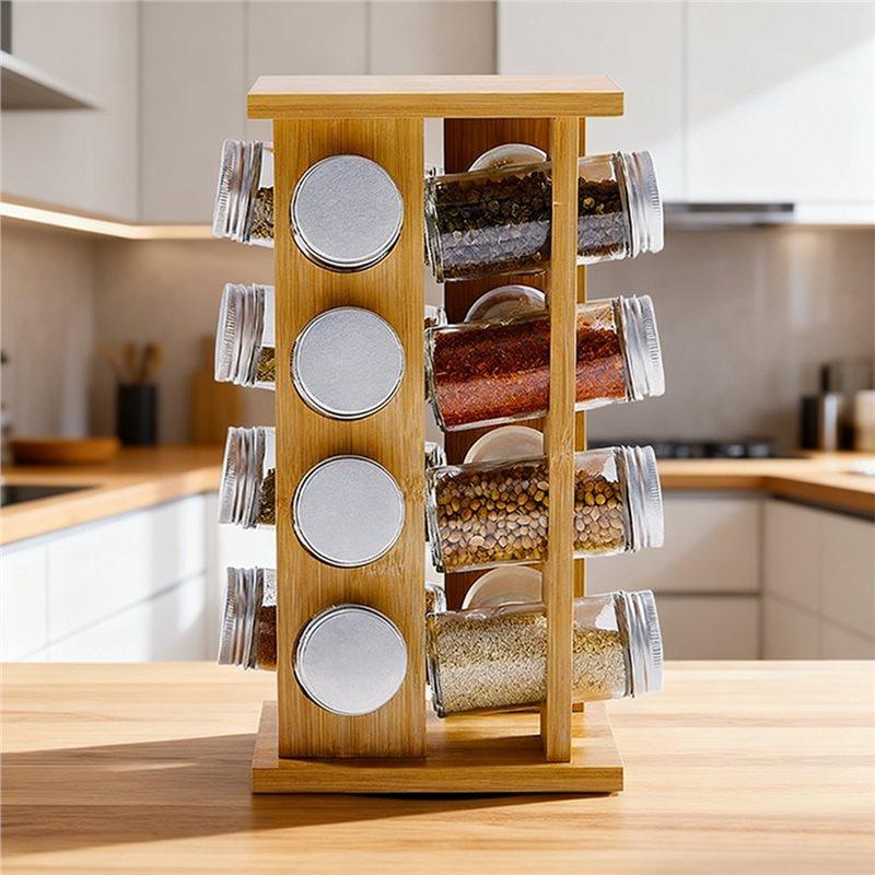 A84X-Seasoning Bottle Storage Rack Wooden Kitchen Condiment Rack Rotatable Fragrance Finishing Rack Multi-Layer