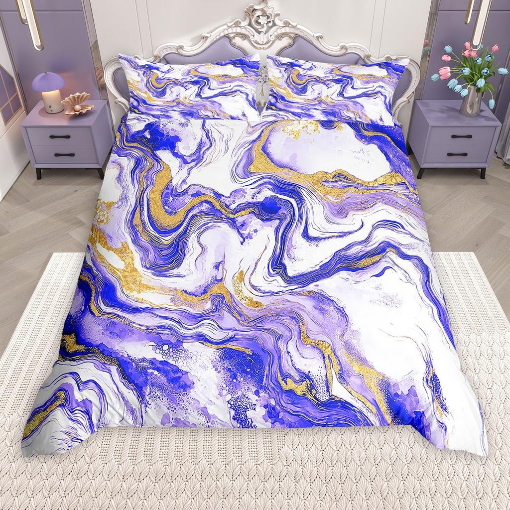 Homewish Chic Marble Duvet Cover Set, Aesthetic Watercolor Artwork Bed Set, Colorful Marbling Quilt Cover Set