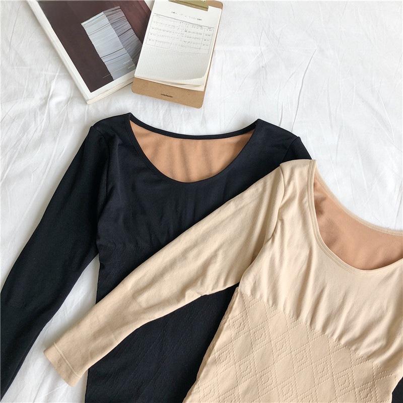Women's Thermal Underwear Set: Long Sleeve Velvet Round Neck Top