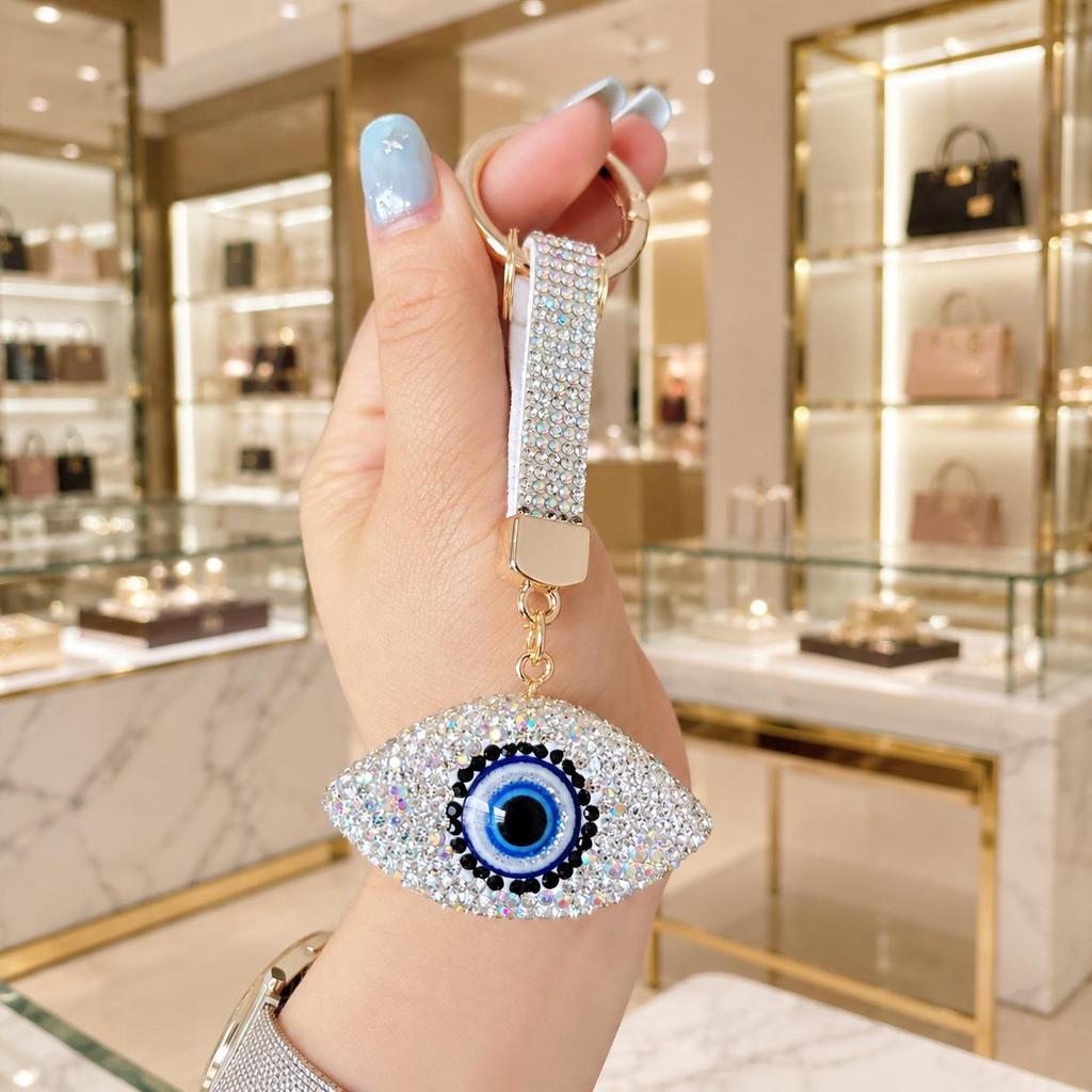 Porte-clés Œil de démon en céramique et strass de luxe: Pendentif Cristal Double Face pour Sacs & Voitures