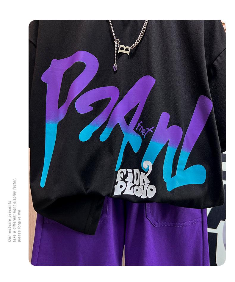 2024 Boys' Trendy Casual Short-Sleeve Two-Piece Set: Printed Round Neck Sports Tee & Shorts
