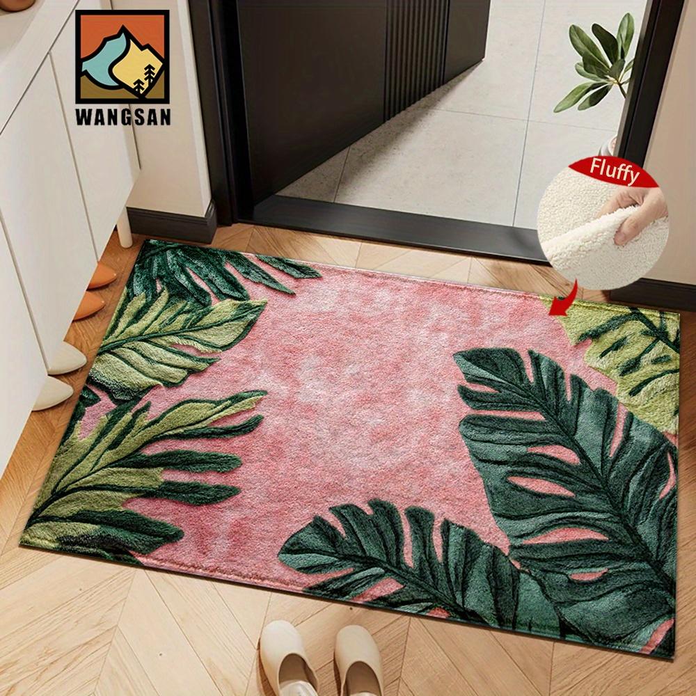 

VIKAMA Pink Carpet Green Leaf Doormat Welcome Mat Soft Absorbent Bathroom Mat Rug For Bedroom Carpet For Live Room Home Decor 40X60CM (1.3X2FT
