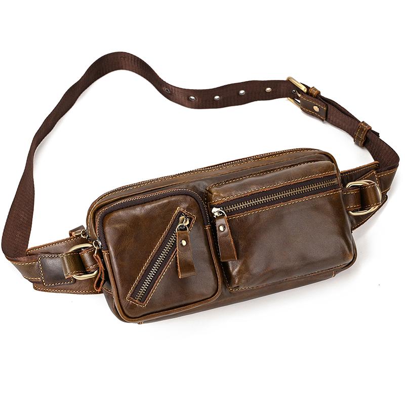 

New Leather Waist Bag For Travel Men Male Chest Bag Waist Pack Dual Use Leahter Bag Male Chest Bag Leather Fanny Pack Men кавовий