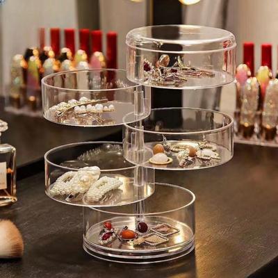3 Layer Rotating Jewelry Storage Box Makeup Storage Rack Bracelet Earring Round Plastic Organizer Boxes Holder Display