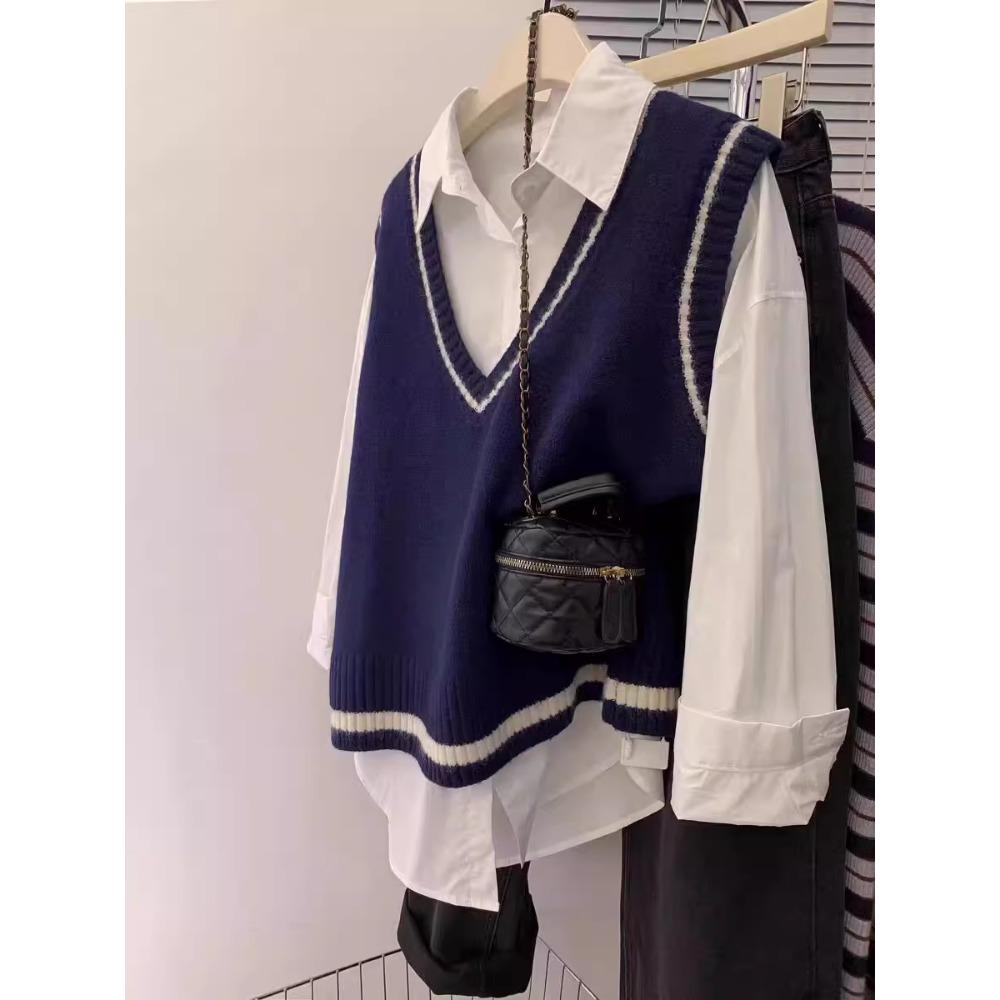 Dimanaf 2025 Women Plus Size Sweaters Vest Autumn Solid V-Neck Sweaters Knitting Loose Grey Sweater