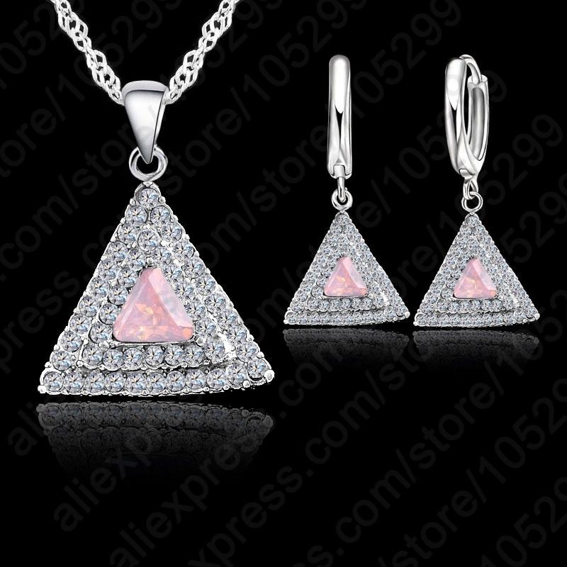 Top Selling 925 Sterling Silver Jewelry Set 18 Inches Chain Pendant Necklace / Earring CZ Jewelry Set For Women Wedding Gift