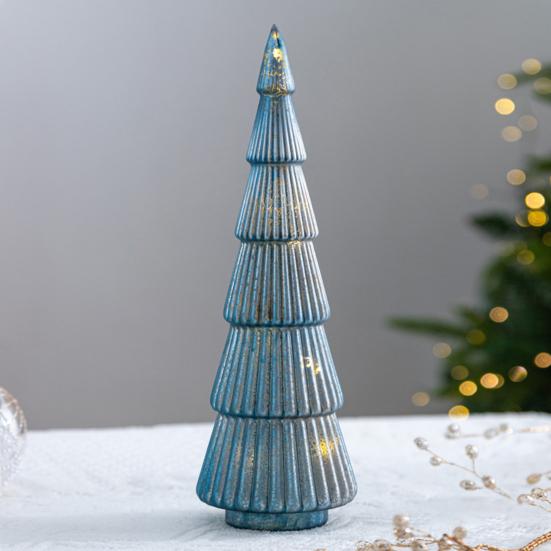 Illuminated Glass Christmas Tree Tabletop Light Up Christmas Tree Figurine for Xmas Home Party Centerpiece Tabletop Mantel Decor