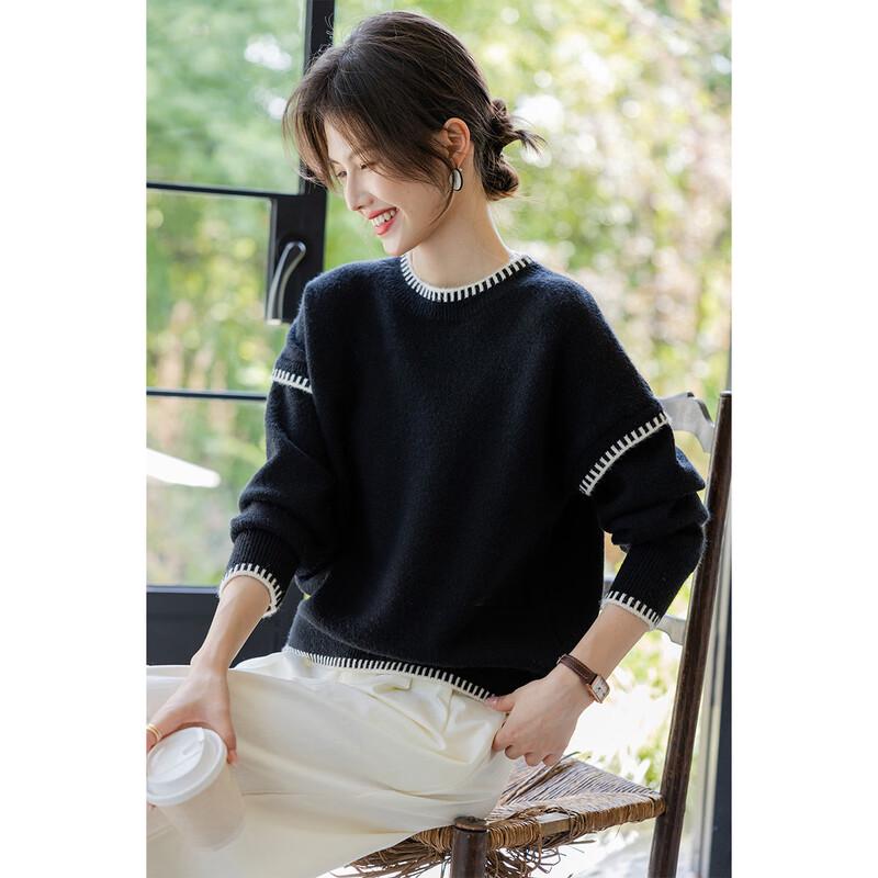 Mocana Women's Colorblock Round Neck Sweater Knit Top