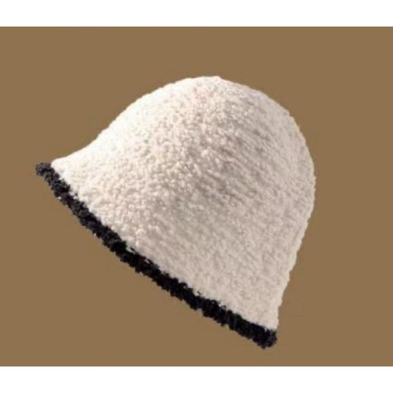 

Autumn and winter big head circumference bucket hat warm bucket knitted hat cover face plush basin hat show small face