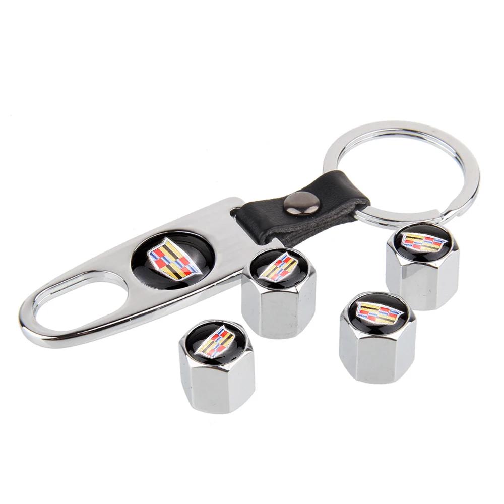 4pcs Car Wheel Valve Stems Caps with Keychain for Cadillac Escalade CTS CT5 XT5 XTS XLR BLS SLS STS SRX Deville Auto Accessories