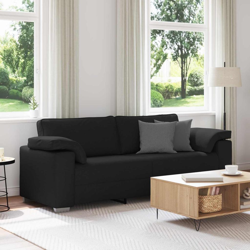 3 Seater Sofa Black 220 cm Fabric