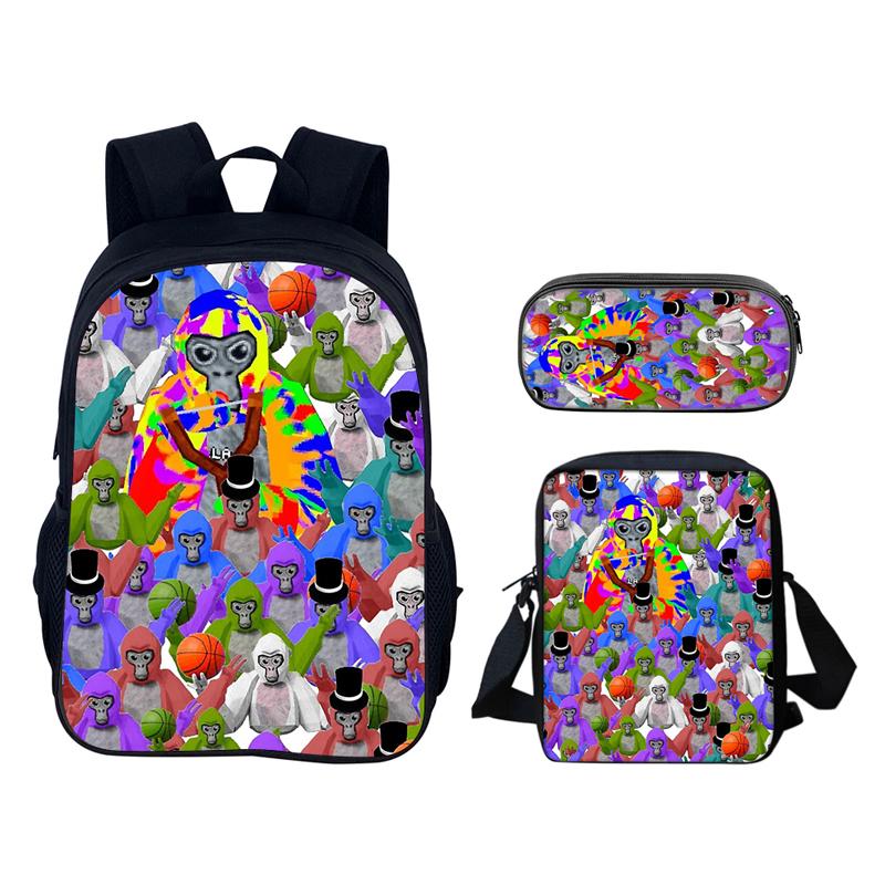 Gorilla Tag 3D Printed 3pcs/Set School Bags Laptop Daypack Backpack Inclined shoulder bag Pencil Case For Boys Girls Best Gift