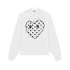 Relaxed Fit Cotton Sweatshirt With Heart Print Long Sleeve Crew Neck Fleece Lined Unisex Winter Casual Top
