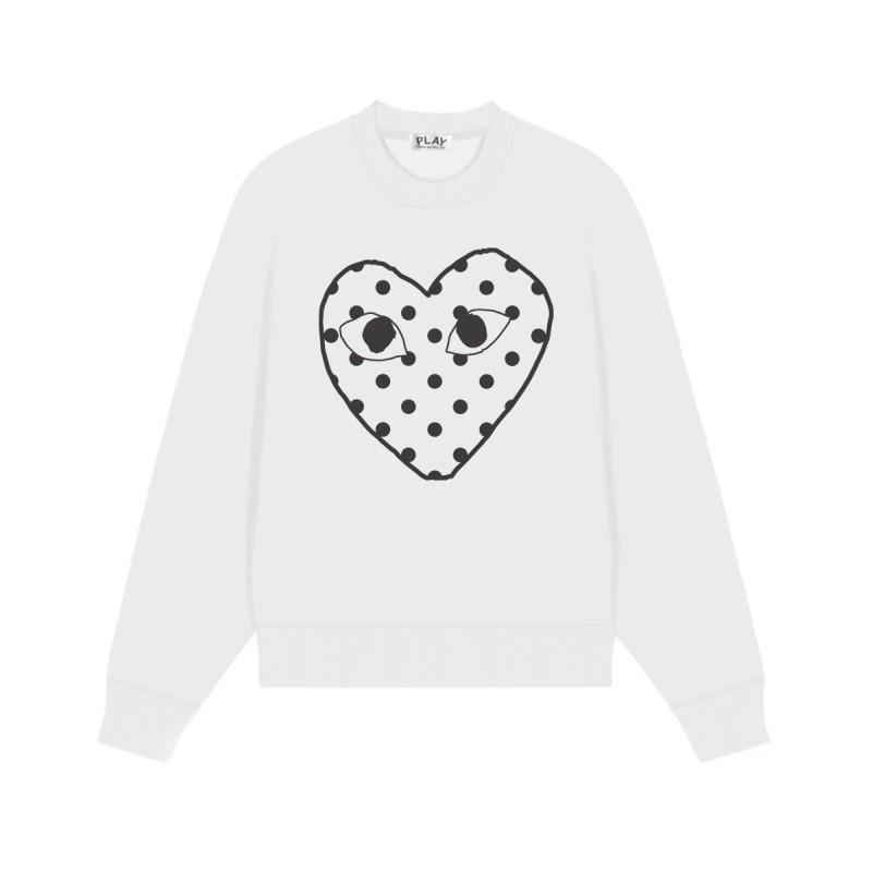 Relaxed Fit Cotton Sweatshirt With Heart Print Long Sleeve Crew Neck Fleece Lined Unisex Winter Casual Top