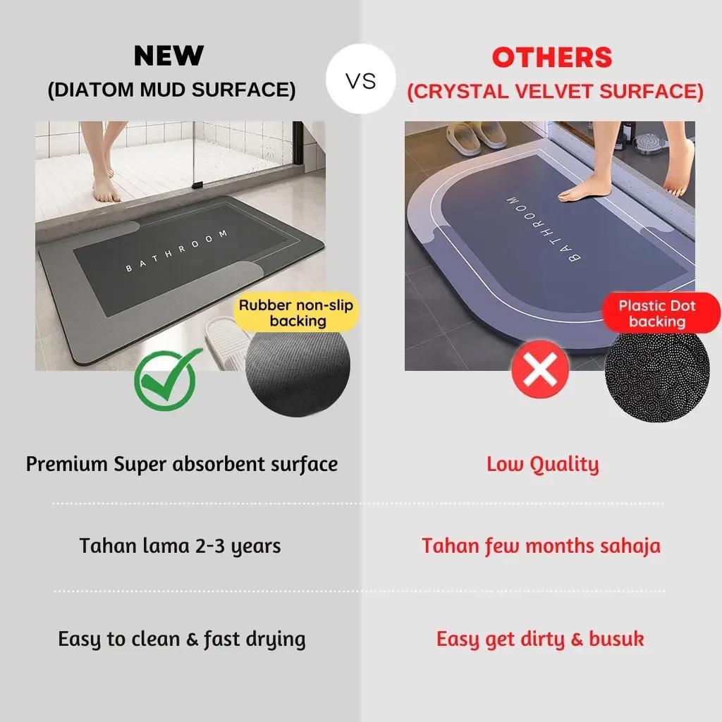 Super Absorbent Bathroom Mat Non-slip Toilet Non-slip Bathtub Mat Bathroom Entry Door Carpet Diatomite Protective Foot Mat Rugs
