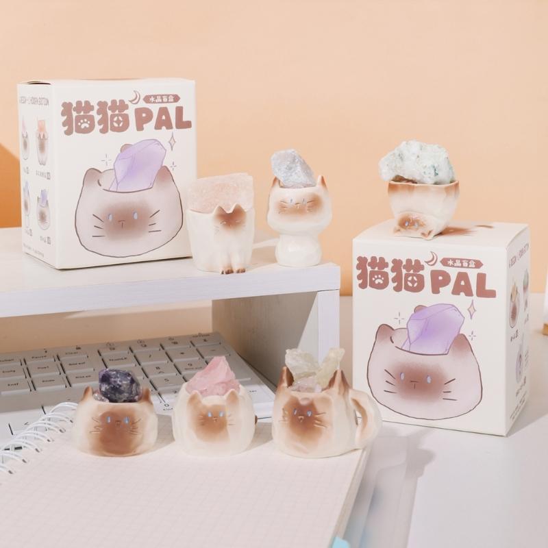 Cartoon Mystery Katzen Kristallstatue Miniatur Harz Ornament Überraschungssammlung Desktop Dekoration Zubehör Geschenk