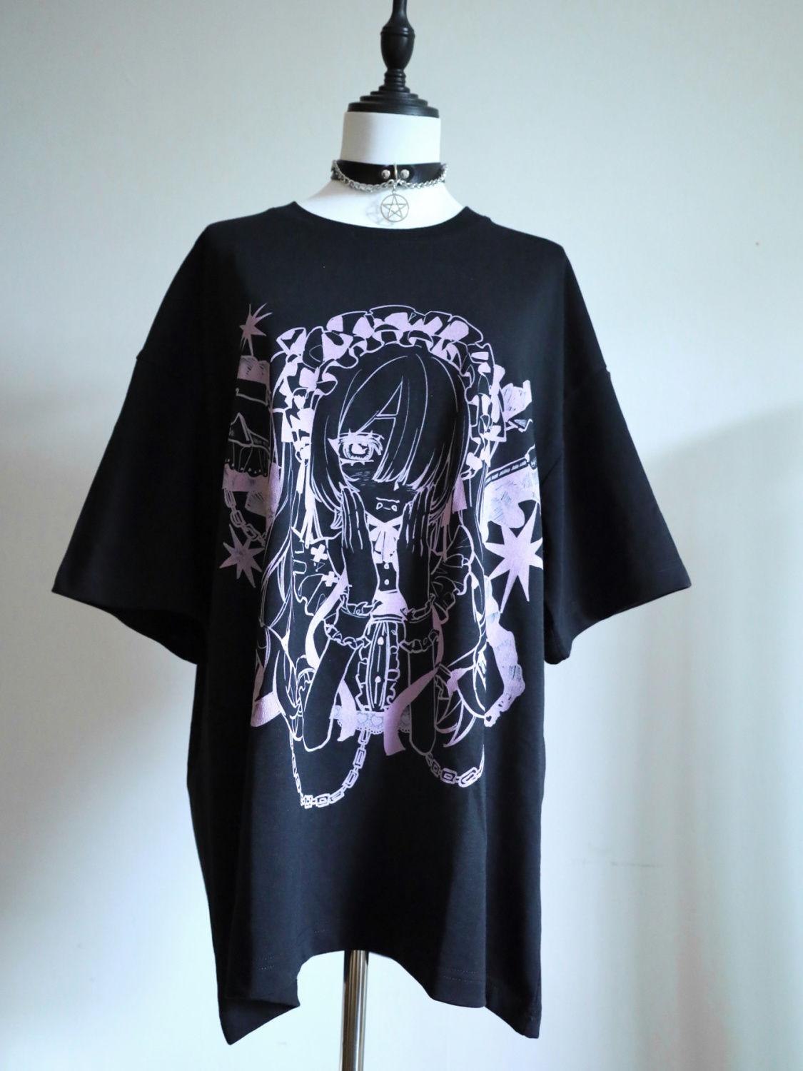 

Японский мультяшный принт Y2k футболки женские Harajuku 2025 летние повседневные футболки с рисунком феи винтажные топы черные свободные эстетические футболки S