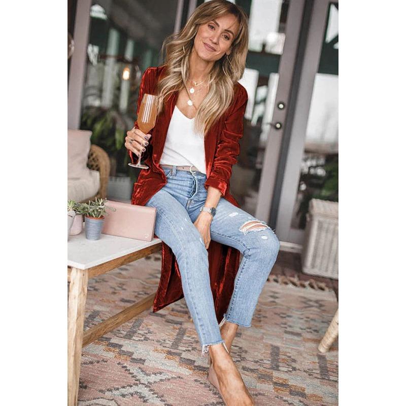Long Velvet Cardigan Buttonless Coats Solid Loose Long Sleeved Shawl Jacket for Women