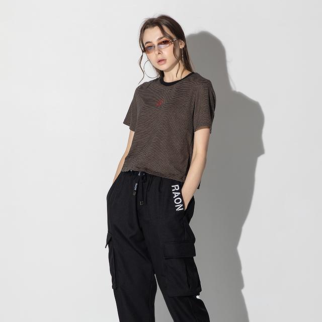 Raon Flower Stripe T-Shirt (Black Brown) Free