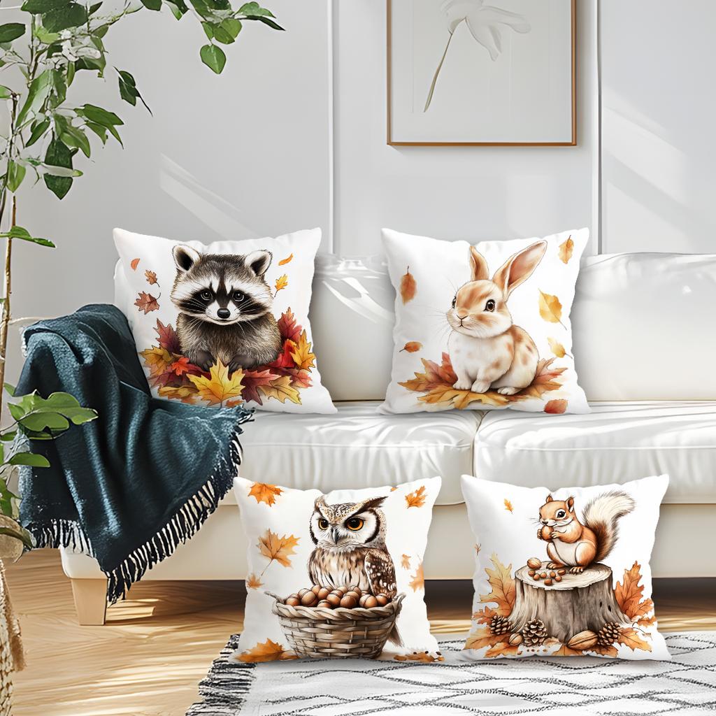 Autumn Small Animals Pillowcase Printed Polyester 45x45cm Throw Pillowcover Decorative Sofa Cushion Pillowslip Home Decor