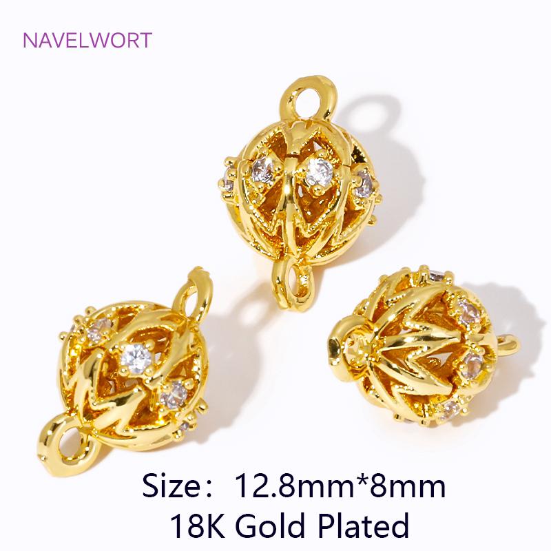 

18K Gold Plated Spherical Hollow Out With Zircon Charms Connector,Bracelet Connectors, For DIY Jewelry Making Supplies Findings 2 pieces