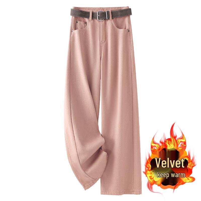

Women s Pink Fleece-Lined Retro Wide-Leg Jeans for Autumn & Winter 2024 2XL
