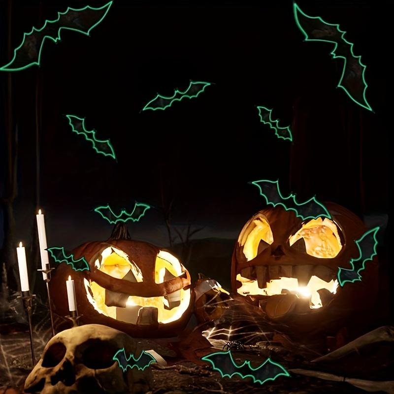 Halloween 3D Night Light Bat Wall Stickers, Witch Bat Broom Flying Stickers, Pumpkin House Horror Stickers