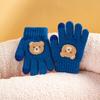 Children Winter Knitted Gloves Kids Full Finger Gloves with Cute Embroidered Bear Stretchy Warm Gloves for Boys And Girls Aged 7-12