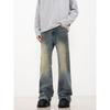 Kisko High Street American Style Yellow Mud-Dyed Clean-Fit Flared Jeans for Men, Niche Straight-Leg Drape Pants, Trendy