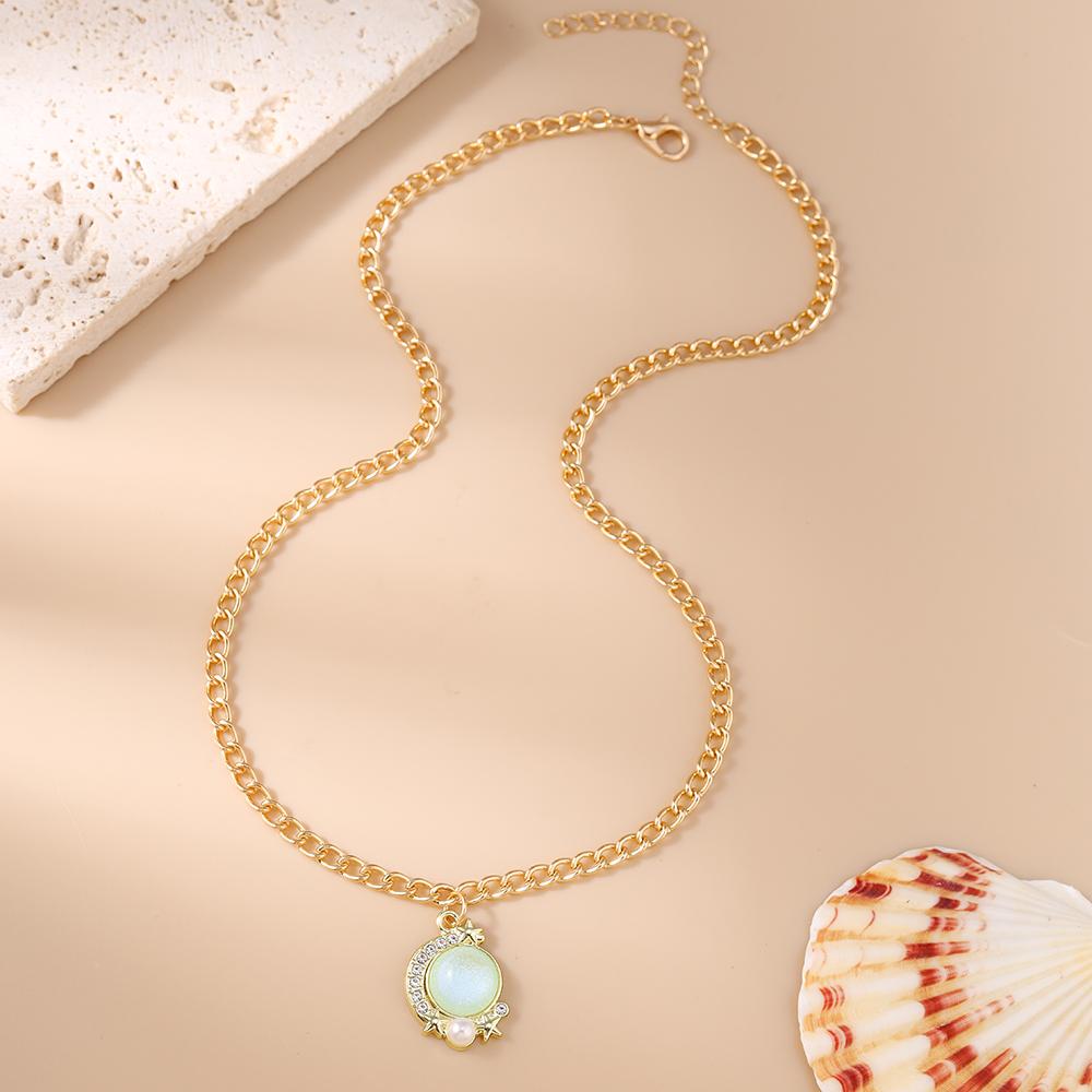Delicate Gemstone Y2k Crystal Necklace for Women Girl Star Moon Pendant Necklace Chain Party Birthday Jewelry Gifts